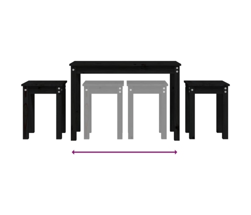 vidaXL galdiņi, 3 gab., melna, sabīdāmi, priedes masīvkoks