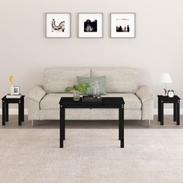 Galdiņi, 3 Gab., Melna, Sabīdāmi, Priedes Masīvkoks Vidaxl