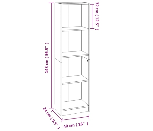 vidaXL 4-līmeņu grāmatplaukts, pelēks, 40x24x143 cm, inženierijas koks