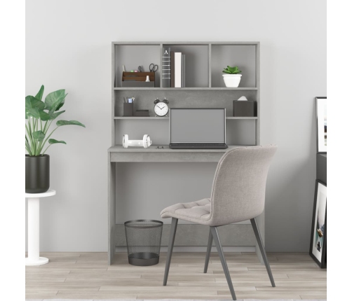 vidaXL rakstāmgalds ar plauktiem, betona pelēks, 102x45x148 cm
