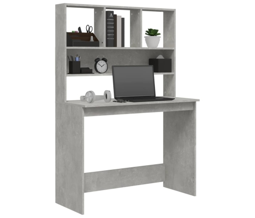 vidaXL rakstāmgalds ar plauktiem, betona pelēks, 102x45x148 cm