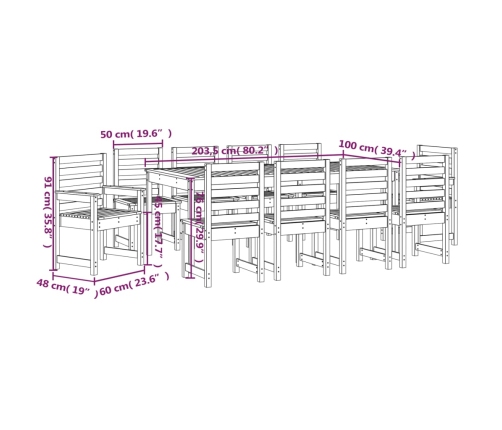 11-Daļīgs Dārza Mēbeļu Komplekts, Priedes Masīvkoks Vidaxl