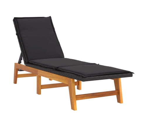 vidaXL sauļošanās zvilnis ar galdiņu, PE rotangpalma, akācijas koks