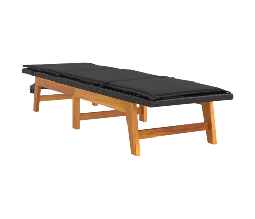 vidaXL sauļošanās zvilnis ar galdiņu, PE rotangpalma, akācijas koks