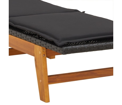 vidaXL sauļošanās zvilnis ar galdiņu, PE rotangpalma, akācijas koks