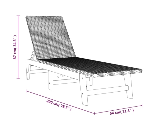 vidaXL sauļošanās zvilņi, 2 gb., melns, brūns, PE rotangpalma, akācija