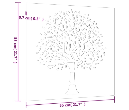 vidaXL dārza sienas rotājums, 55x55 cm, tērauds, rūsas efekts