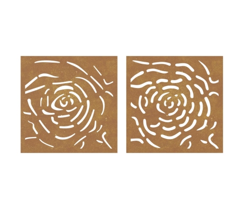 vidaXL dārza sienas rotājumi, 2 gab., 55x55 cm, tērauds, rūsas efekts