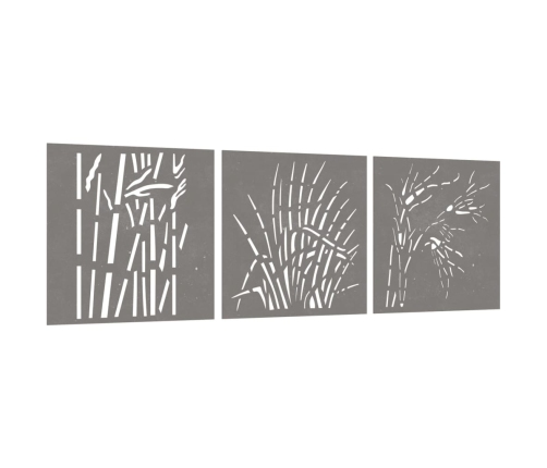 vidaXL dārza sienas rotājumi, 3 gab., 55x55 cm, tērauds, rūsas efekts