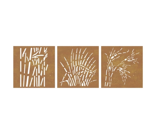 vidaXL dārza sienas rotājumi, 3 gab., 55x55 cm, tērauds, rūsas efekts