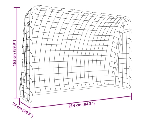 vidaXL futbola vārti, tīkls, balti, 214x75x152 cm, tērauds, poliesters