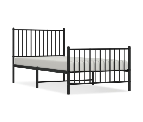 vidaXL gultas rāmis ar galvgali un kājgali, melns metāls, 90x200 cm