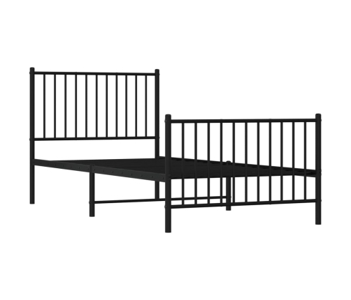 vidaXL gultas rāmis ar galvgali un kājgali, melns metāls, 90x200 cm