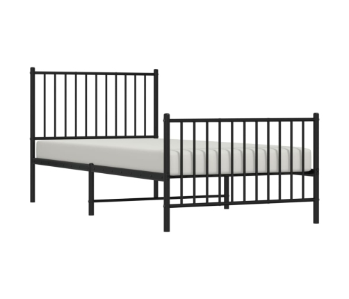 vidaXL gultas rāmis ar galvgali un kājgali, melns metāls, 90x200 cm
