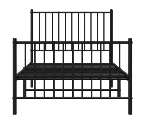 vidaXL gultas rāmis ar galvgali un kājgali, melns metāls, 90x200 cm