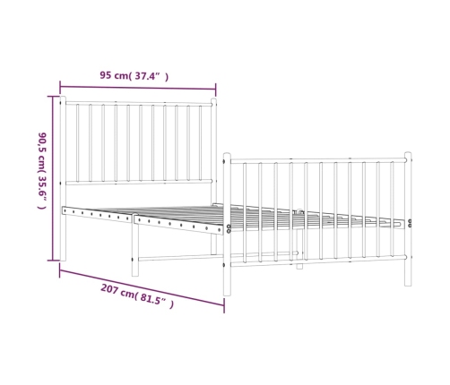 vidaXL gultas rāmis ar galvgali un kājgali, melns metāls, 90x200 cm