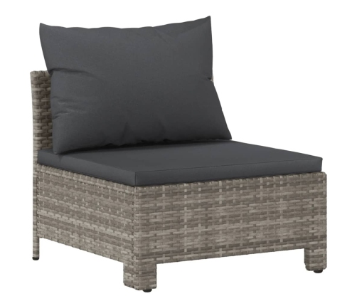 vidaXL vidējais dārza dīvāns, spilveni, pelēka PE rotangpalma