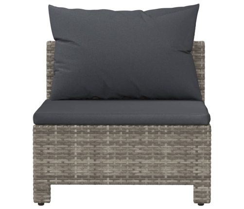 vidaXL vidējais dārza dīvāns, spilveni, pelēka PE rotangpalma