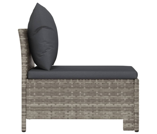vidaXL vidējais dārza dīvāns, spilveni, pelēka PE rotangpalma