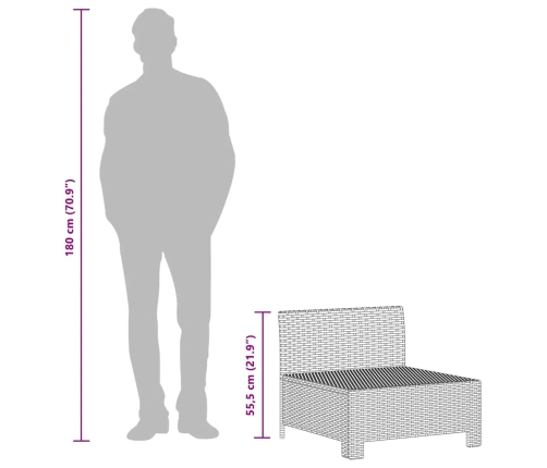 vidaXL vidējais dārza dīvāns, spilveni, pelēka PE rotangpalma