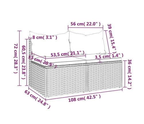 Vidējie Dārza Dīvāni, Spilveni, 2 Gab., Melna Pe Rotangpalma Vidaxl