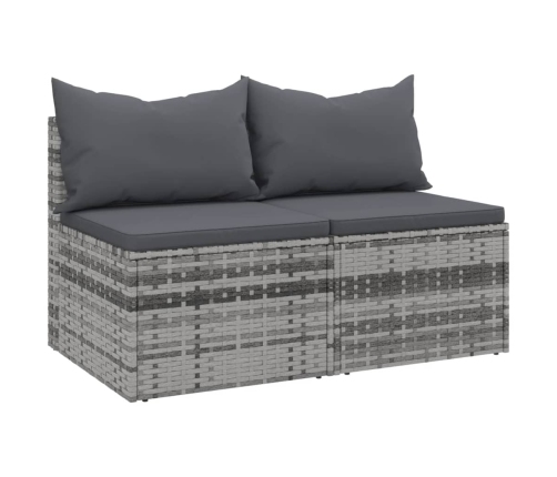 vidaXL vidējie dārza dīvāni, spilveni, 2 gab., pelēka PE rotangpalma