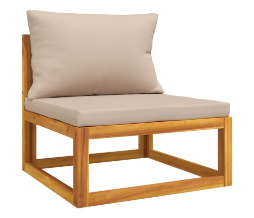 vidaXL vidējais dīvāns ar pelēkbrūniem matračiem, akācijas masīvkoks