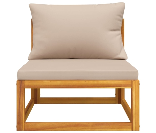 vidaXL vidējais dīvāns ar pelēkbrūniem matračiem, akācijas masīvkoks