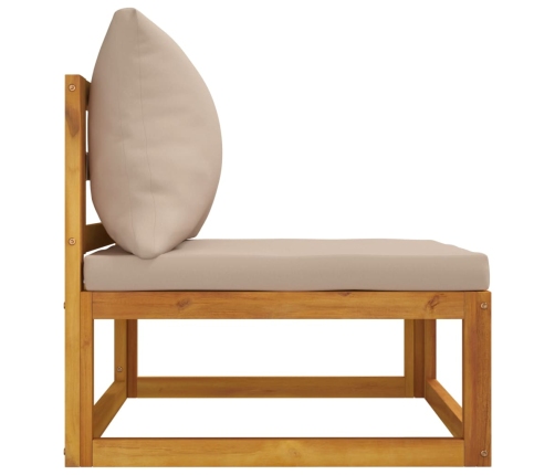 vidaXL vidējais dīvāns ar pelēkbrūniem matračiem, akācijas masīvkoks