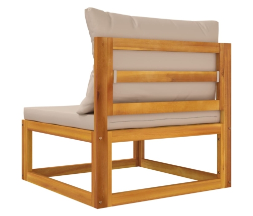 vidaXL vidējais dīvāns ar pelēkbrūniem matračiem, akācijas masīvkoks