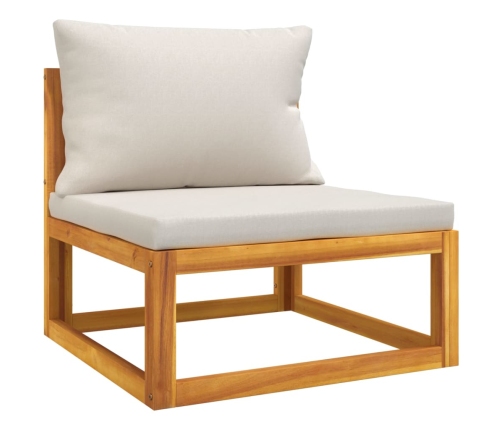 vidaXL vidējais dīvāns ar gaiši pelēkiem matračiem, akācijas masīvkoks