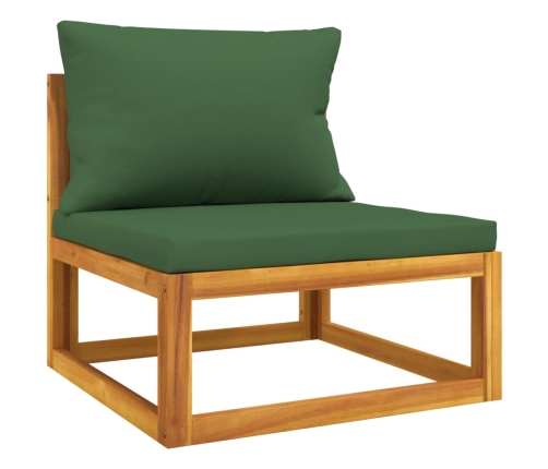 vidaXL vidējais dīvāns ar zaļiem matračiem, akācijas masīvkoks