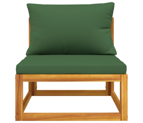 vidaXL vidējais dīvāns ar zaļiem matračiem, akācijas masīvkoks