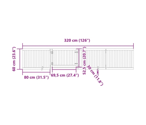 vidaXL suņu vārti ar durvīm, salokāmi, 4 paneļi, 320 cm, papeles koks