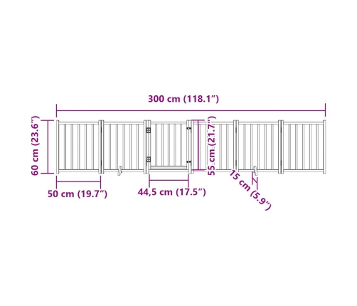vidaXL suņu vārti ar durvīm salokāmi 6 paneļi 300 cm egles masīvkoks