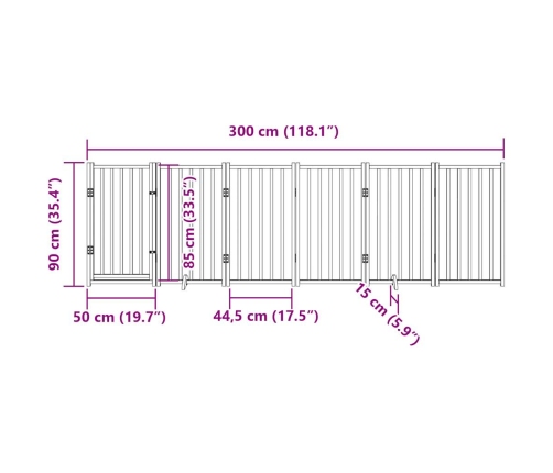 vidaXL suņu vārti ar durvīm salokāmi 6 paneļi 300 cm egles masīvkoks