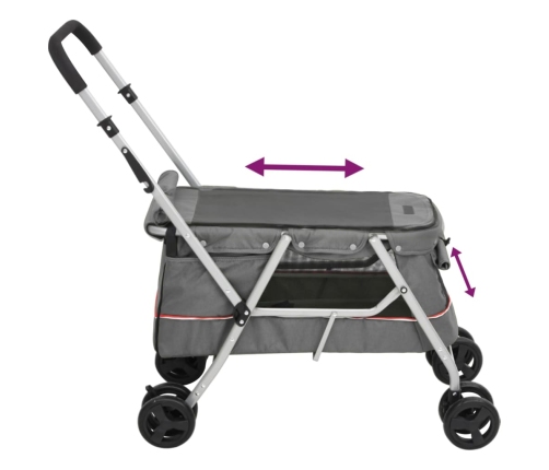 vidaXL saliekami suņu ratiņi, pelēki, 100x49x96 cm, lina audums