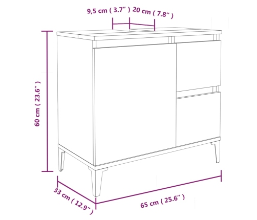vidaXL vannasistabas skapītis, ozola, 65x33x60 cm, inženierijas koks