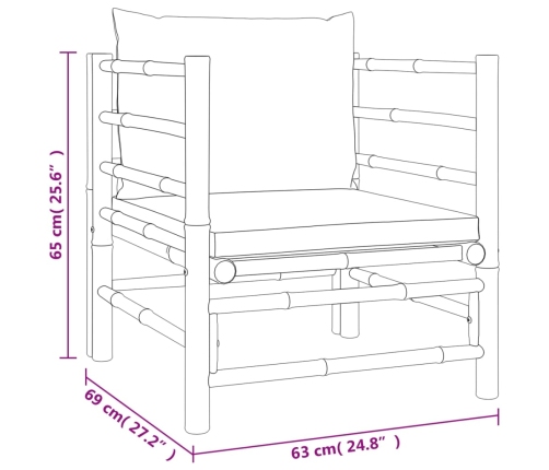vidaXL 5-daļīgs dārza dīvānu komplekts ar pelēkiem matračiem, bambuss