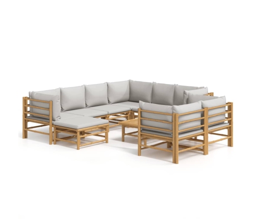 vidaXL 10-daļīgs dārza dīvānu komplekts ar pelēkiem matračiem, bambuss