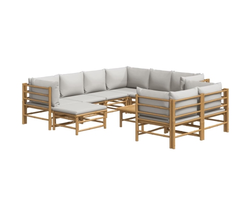 vidaXL 10-daļīgs dārza dīvānu komplekts ar pelēkiem matračiem, bambuss