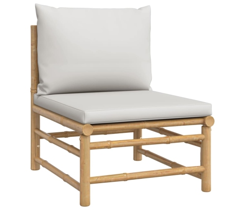 vidaXL 12-daļīgs dārza dīvānu komplekts ar pelēkiem matračiem, bambuss