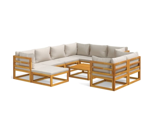 vidaXL 10-daļīgs dārza atpūtas mēbeļu komplekts, matrači, masīvkoks