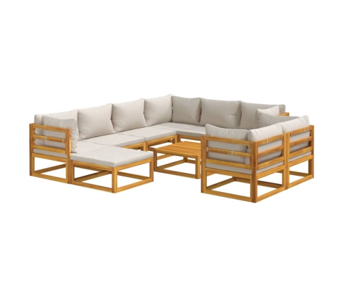 vidaXL 10-daļīgs dārza atpūtas mēbeļu komplekts, matrači, masīvkoks