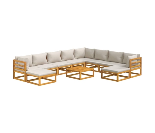 vidaXL 11-daļīgs dārza atpūtas mēbeļu komplekts, matrači, masīvkoks