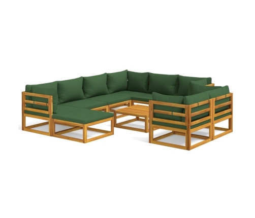 vidaXL 10-daļīgs dārza atpūtas mēbeļu komplekts, matrači, masīvkoks