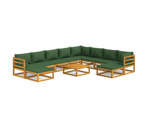 vidaXL 11-daļīgs dārza atpūtas mēbeļu komplekts, matrači, masīvkoks