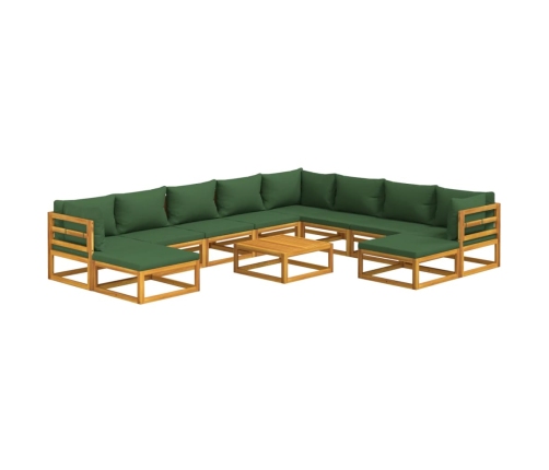 vidaXL 11-daļīgs dārza atpūtas mēbeļu komplekts, matrači, masīvkoks