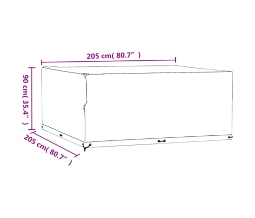 vidaXL 2 dārza mēbeļu pārklāji, 16 gredzeni, 205x205x90 cm, kvadrāta
