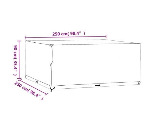 vidaXL 2 dārza mēbeļu pārklāji, 16 gredzeni, 250x250x90 cm, kvadrāta